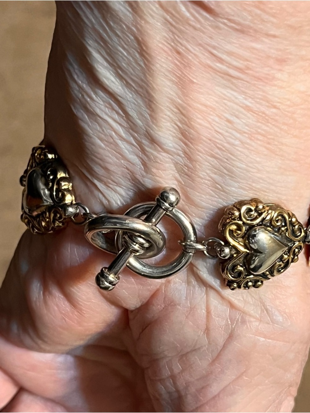 Gold & Silver Heart Link Bracelet - Women Jewelry - Picture 5 of 7